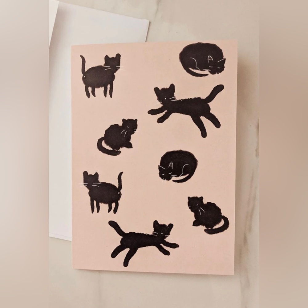 Black Cats Greeting Card By Mimi & August in Light Pink and Black